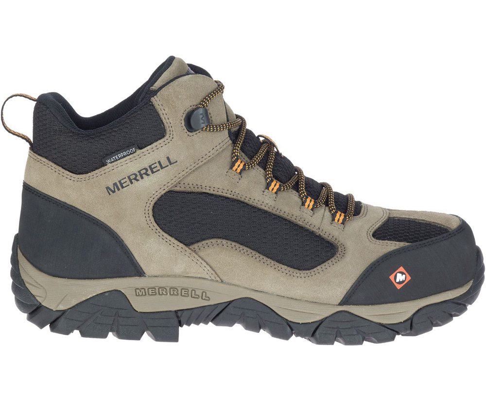 Merrell Work Boots Brown/Black - Moab Onset Mid Waterproof Comp Toe - Mens 89REZDGIP